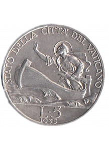 1939 - Lire 5 Argento Pio XII Q/Fior di Conio